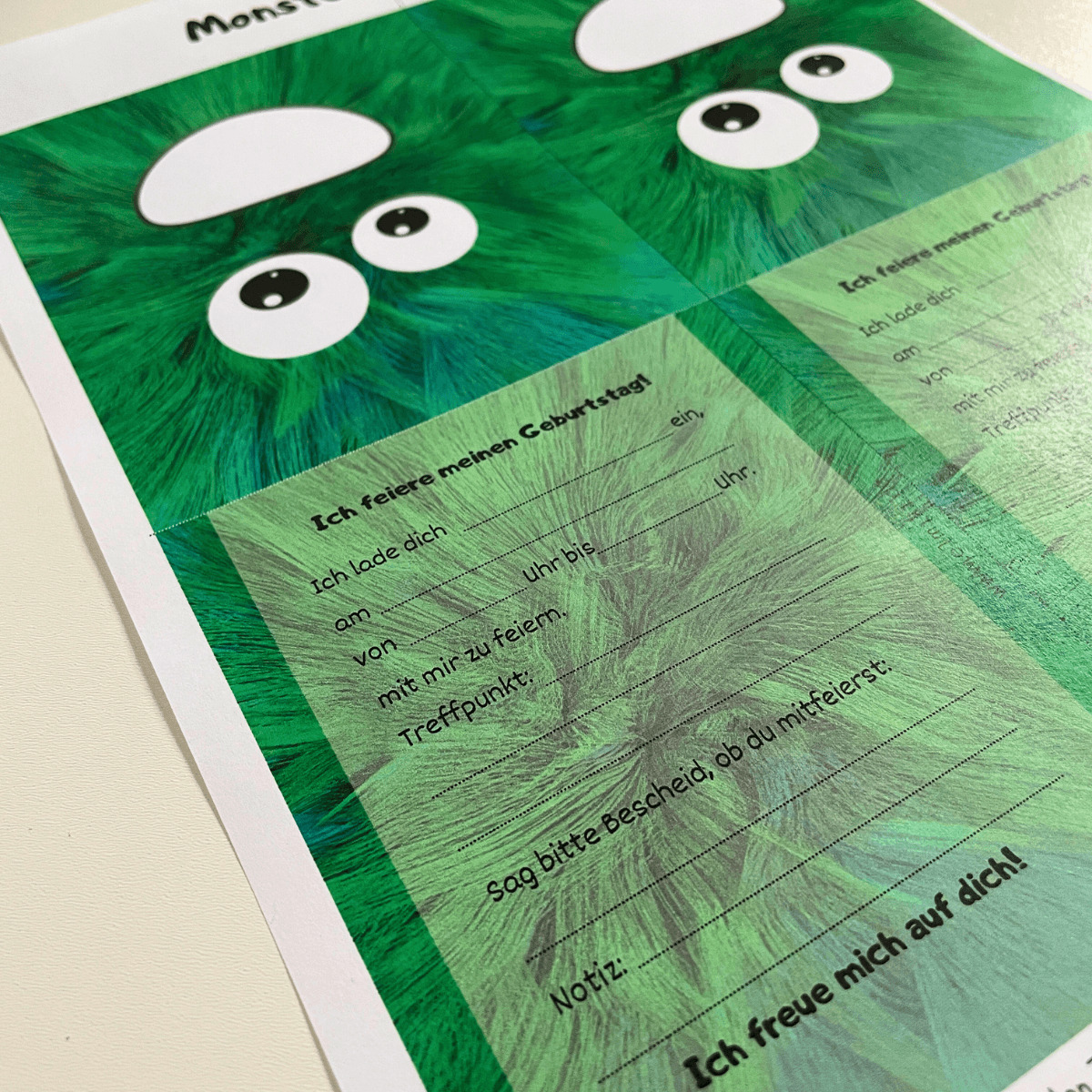 Druckvorlage Einladung Monster grün