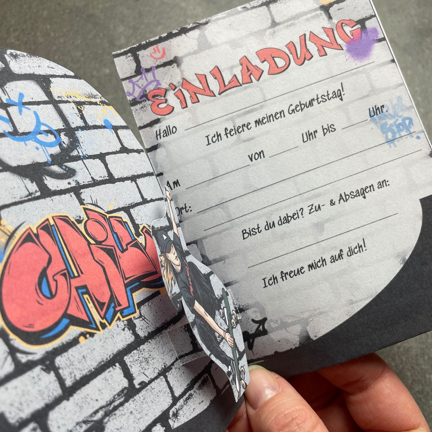 Druckvorlage Skateboard Einladung