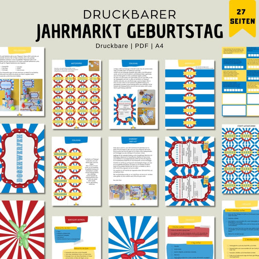 Jahrmarkt Party Set – Die bunte Feier zum Ausdrucken - PDF Uebersicht