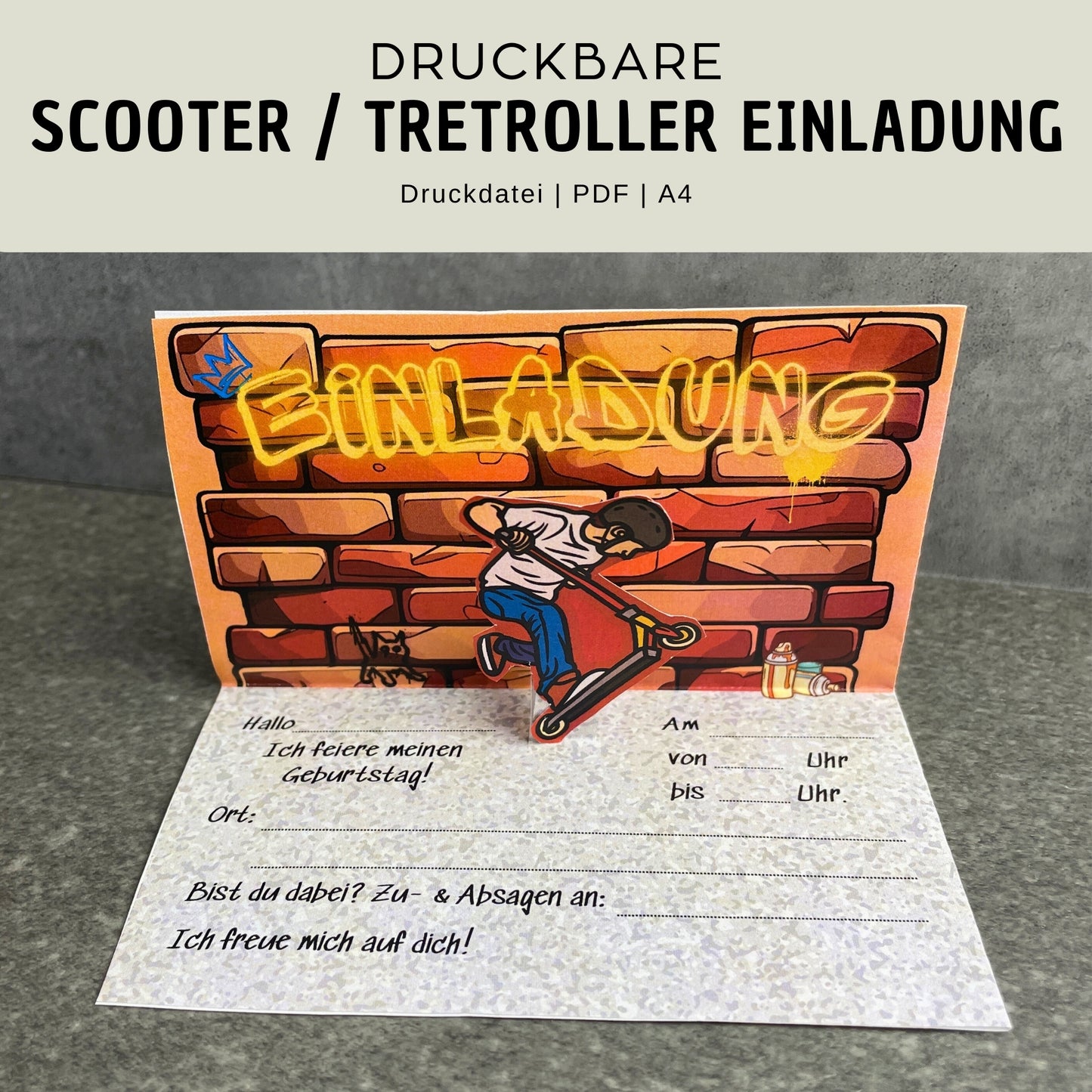 Druckvorlage Einladung Tretroller/Scooter