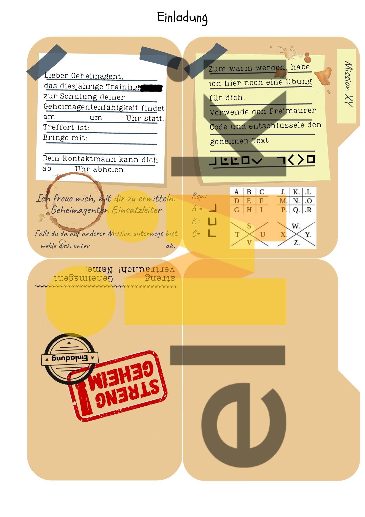 Druckvorlage Einladung Geheimagent