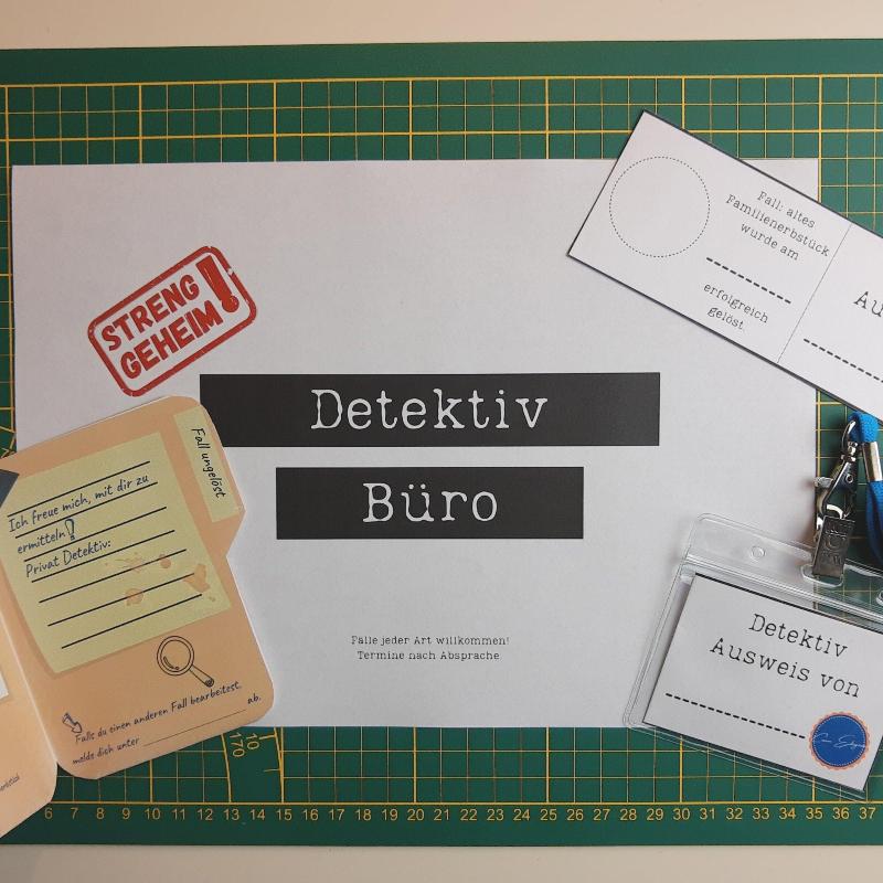 Detektiv Geburtstag Ausweise und Zubehör des Party-Sets zum Kindergeburtstag zum ausdrucken und basteln