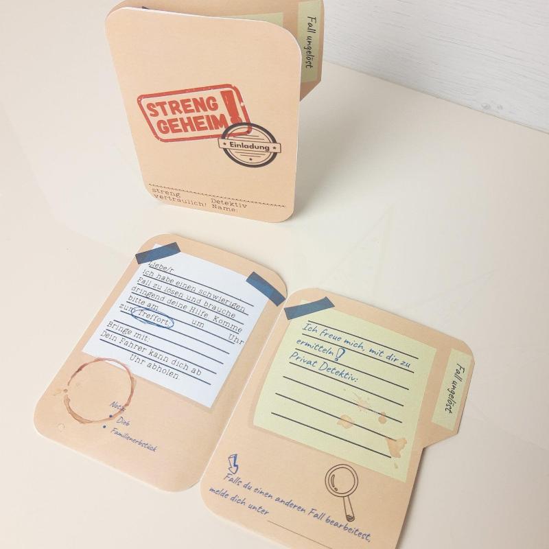 Detektiv Geburtstag - Einladung zum Kindergeburtstag zum ausdrucken und basteln