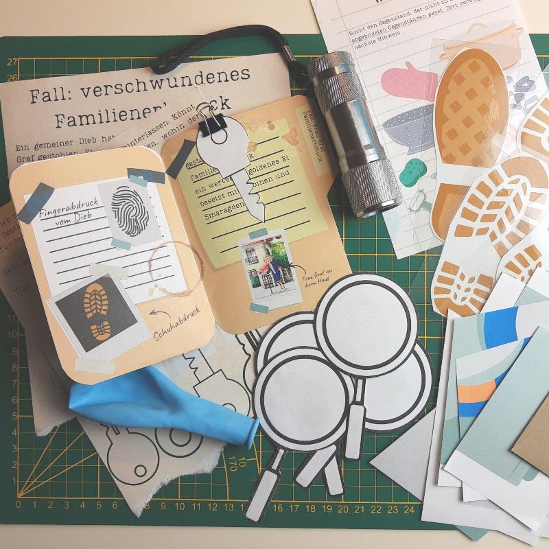 Detektiv Geburtstag Inhalt des Party-Sets zum Kindergeburtstag zum ausdrucken und basteln