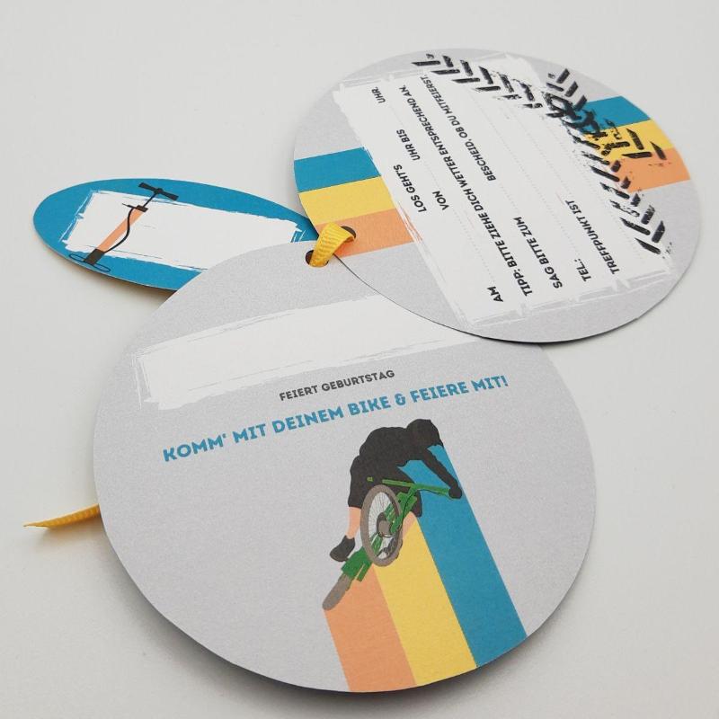 Bike Party Set aus dem Drucker Einladung Einladungstext