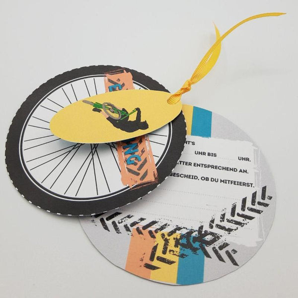 Bike Party Set aus dem Drucker Einladung Vorderseite