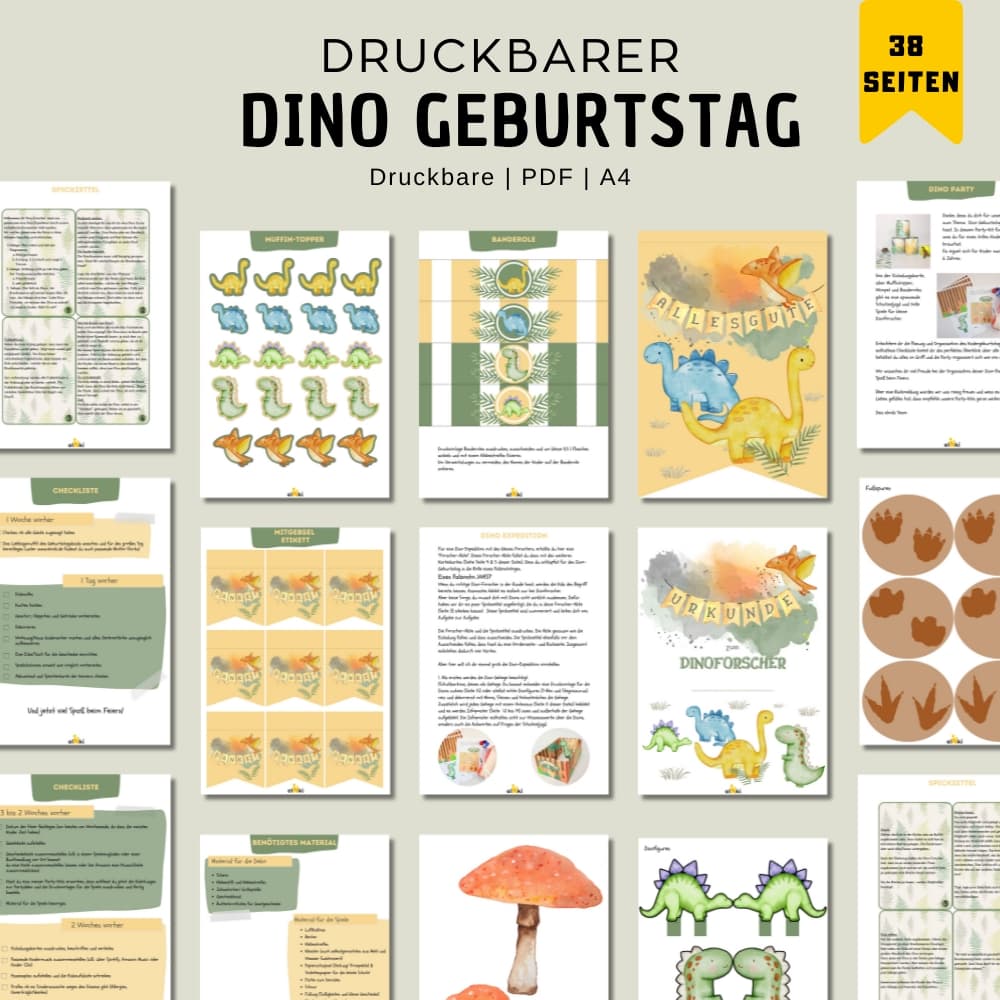 Dinosaurier Kindergeburtstag Party Set – Zum Ausdrucken und Spaß haben - Übersicht