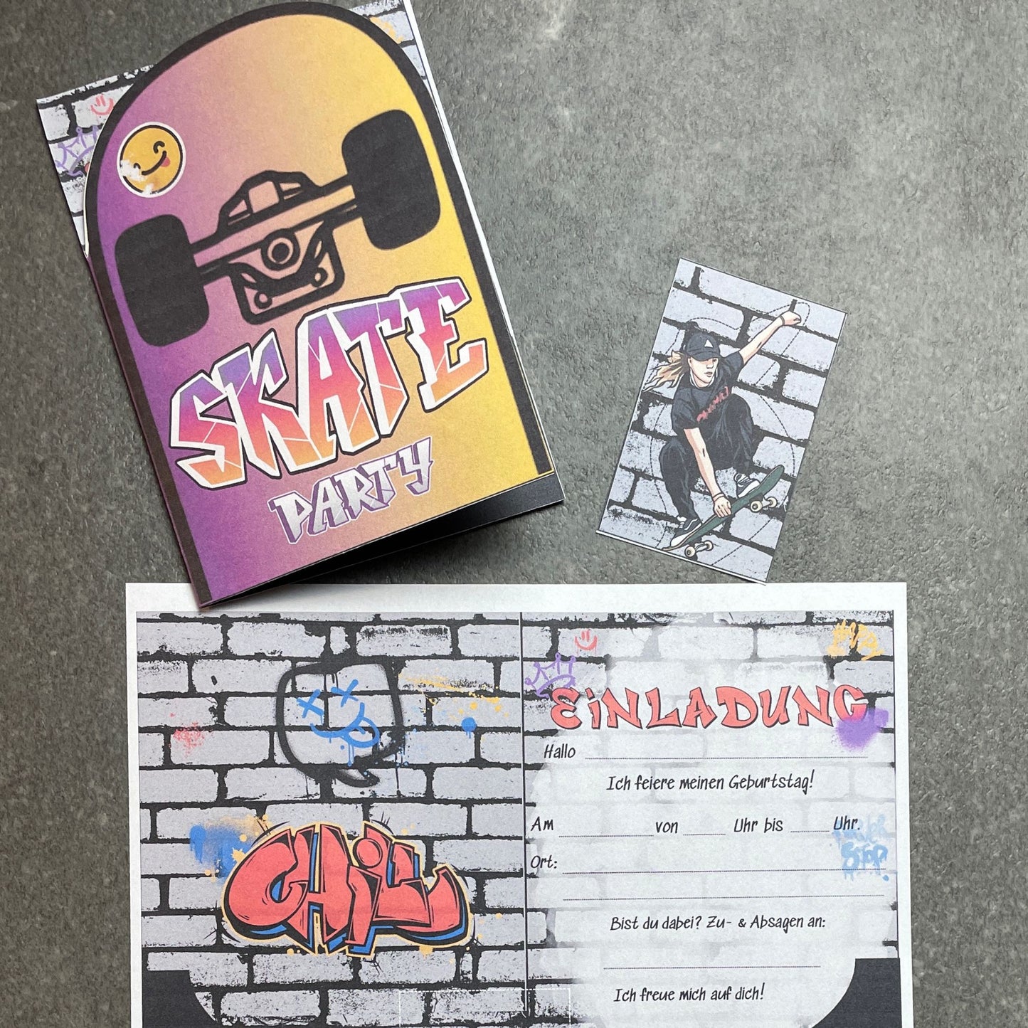 Druckvorlage Skateboard Einladung