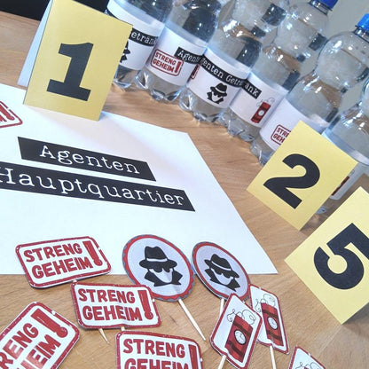 Geheimagenten Party set um ausdrucken Banderolen Tischdeko Pickerzum Kindergeburtstag