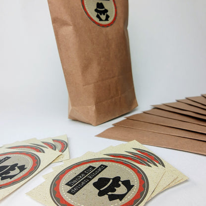 Mitgebseltüte: Verpackung für Gastgeschenk mit Detektiv Sticker