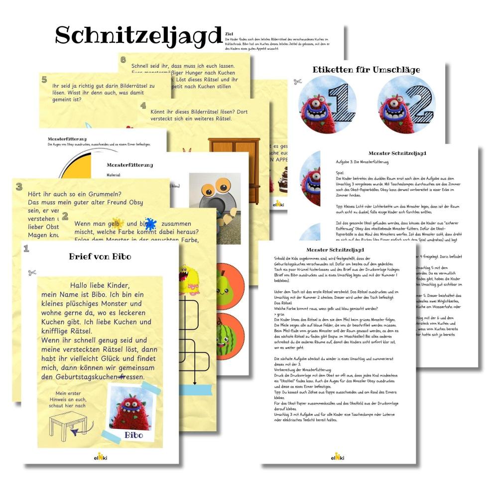 Monster Kindergeburtstag Party Set – Zum Ausdrucken und Monster-Spaß haben - Übersicht Schnitzeljagd PDF