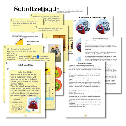 Monster Kindergeburtstag Party Set – Zum Ausdrucken und Monster-Spaß haben - Übersicht Schnitzeljagd PDF