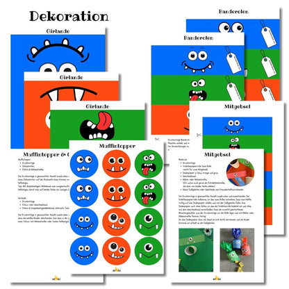 Monster Kindergeburtstag Party Set – Zum Ausdrucken und Monster-Spaß haben - Übersicht Dekoration PDF