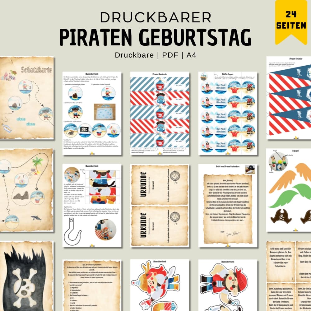Piraten-Party-Kit für Kinder | Einladung, Deko, Spiele & Schatzsuche | Sofort-Download