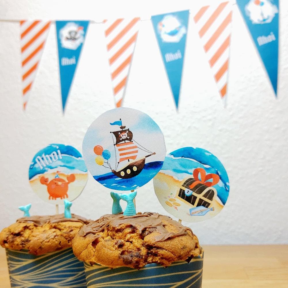 Piraten-Party-Kit für Kinder | Einladung, Deko, Spiele & Schatzsuche | Sofort-Download Deko Picker für Muffins