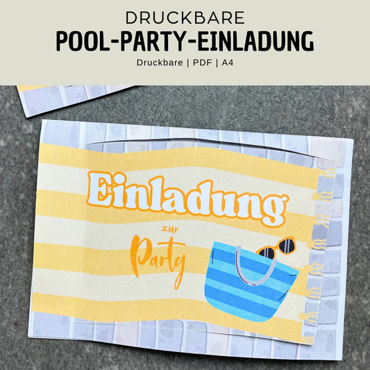 Poolparty Einladung Druckvorlage bunt