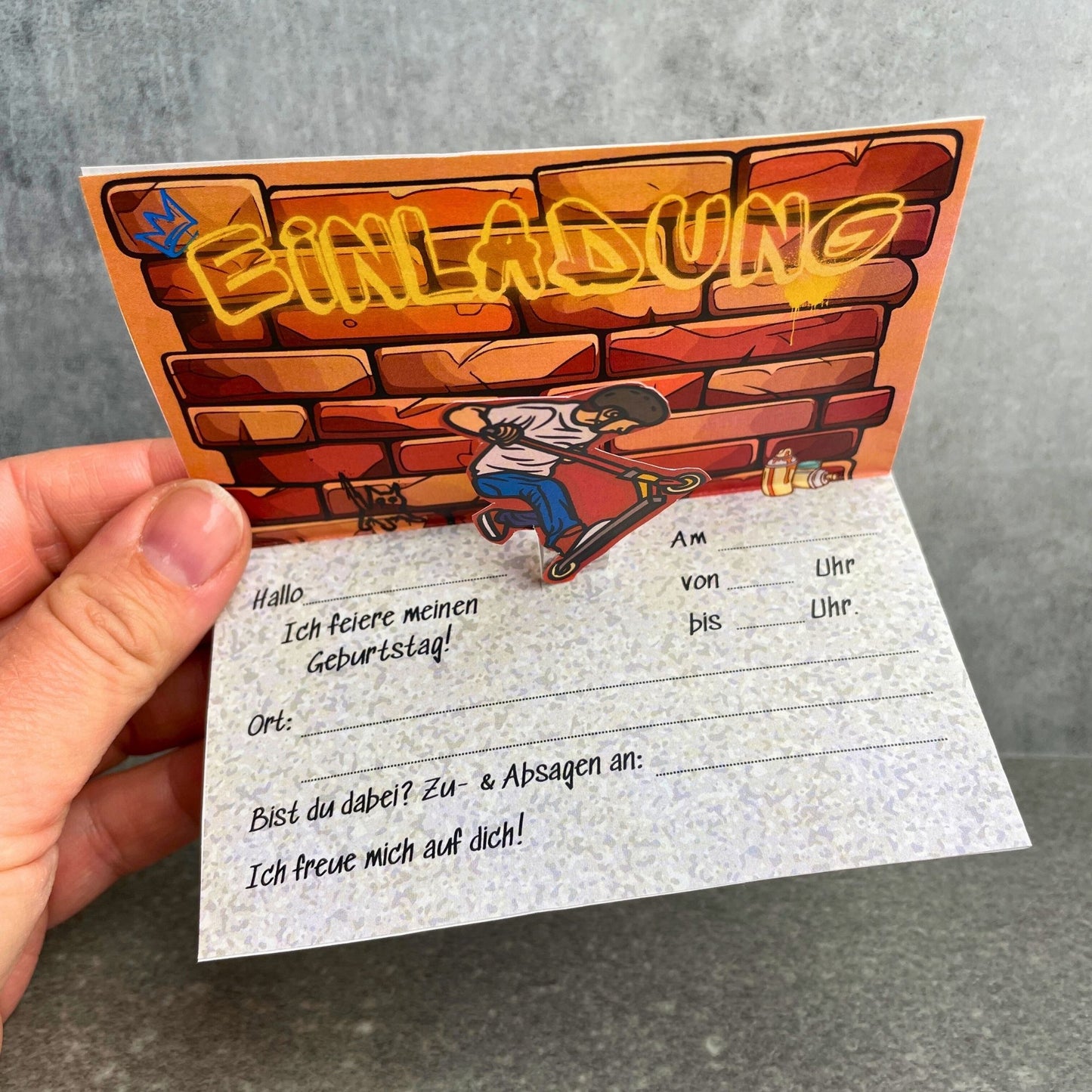 Scooter Einladung 3D Effekt zum selbst basteln mit Druckvorlage