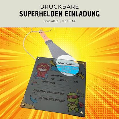 Druckvorlage Einladung Superhelden