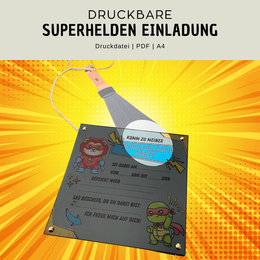 Druckvorlage Einladung Superhelden