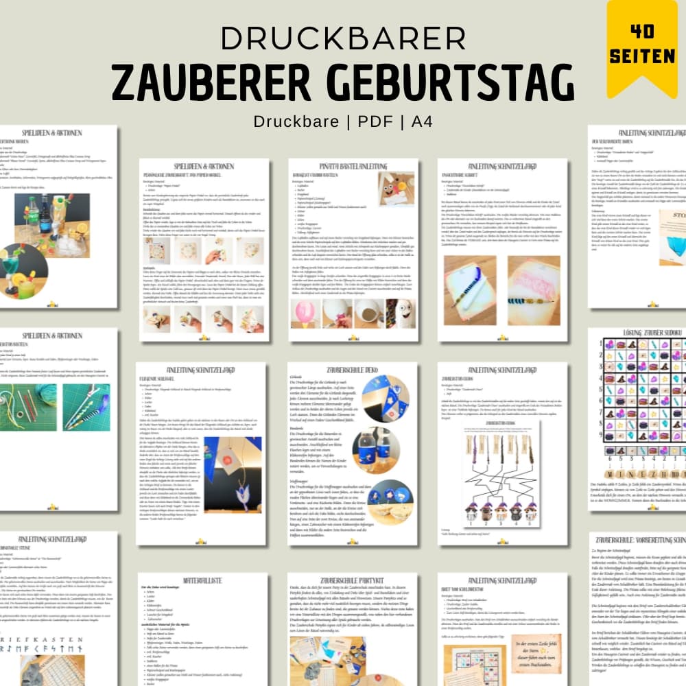 Zauberer Gebertstag Party Set aus dem Drucker Übersicht PDF