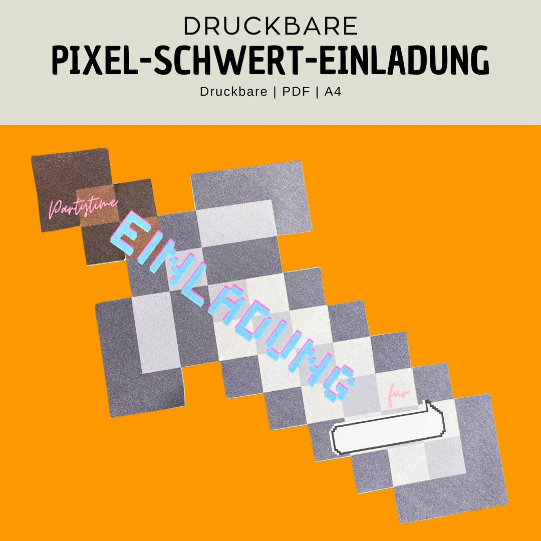 Pixel Schwert Einladung – Grunge / Gaming-Style Einladung zum Ausdrucken