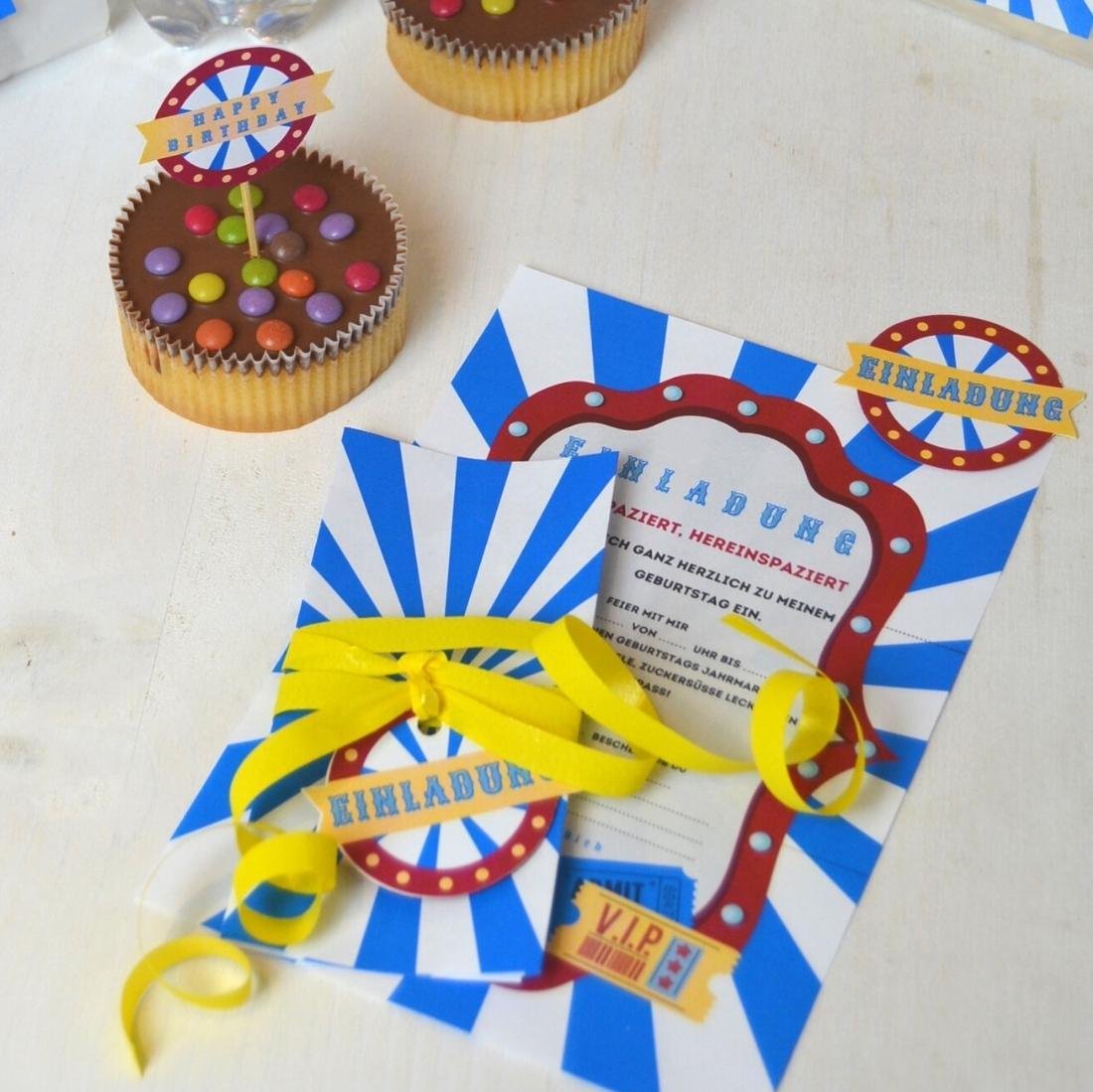 Jahrmarkt Party Set Die bunte Feier zum Ausdrucken - Einladung